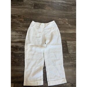 NWT Chico's Pants Size 00 The Ultimate Fit Trousers Crop 100% Linen Cargos White